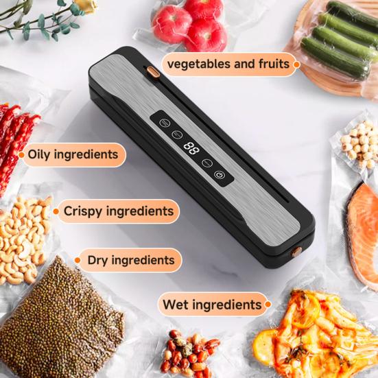 Беспроводной вакуумный упаковщик Сильное всасывание Цифровой дисплей Перезаряжаемый Компактный Портативный Вакуумный запайщик с 10 вакуумными пакетами