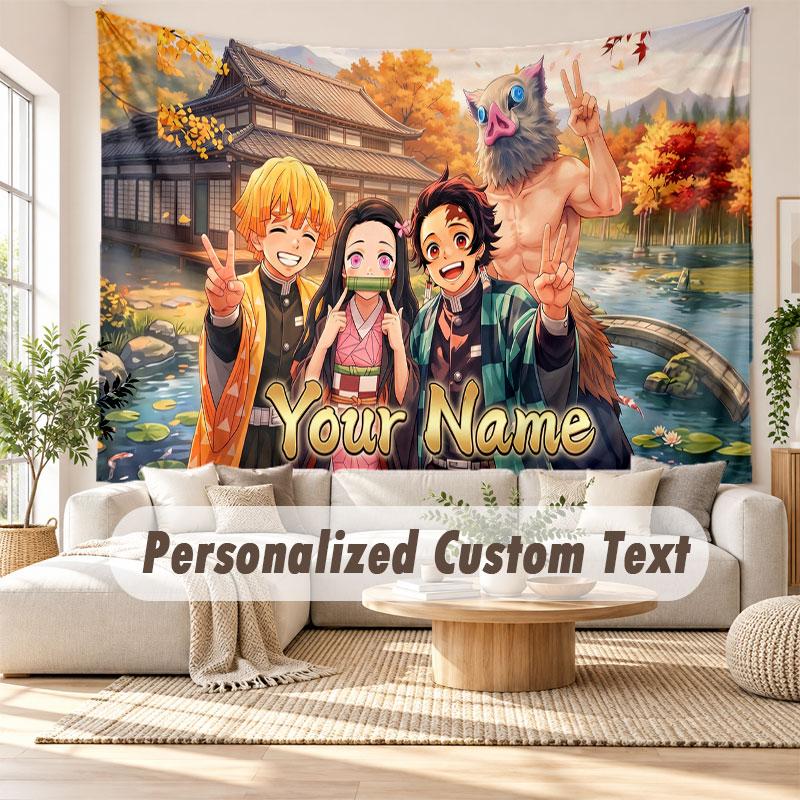 Custom Name Wall Hanging Tapestry,Demon Slayer Decorative Backdrop Tapestry For Dorm Home
