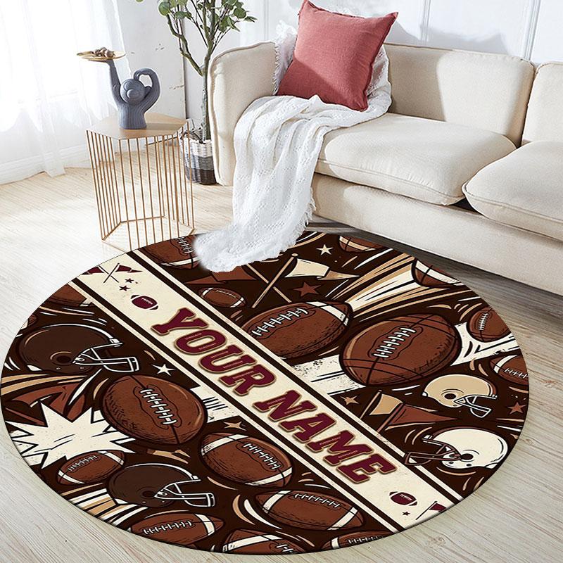 Custom Name,Vintage Ball Sports pattern round rug,Carpet Rug for Living Room Bedroom Playroom ,Non-slip Floor Mat,Holiday Gifts and Birthday Gifts.