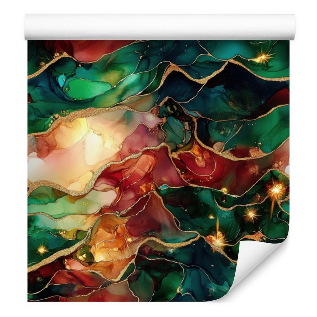 Bottle green, sea green, red and black ink wallpaper 50x1000