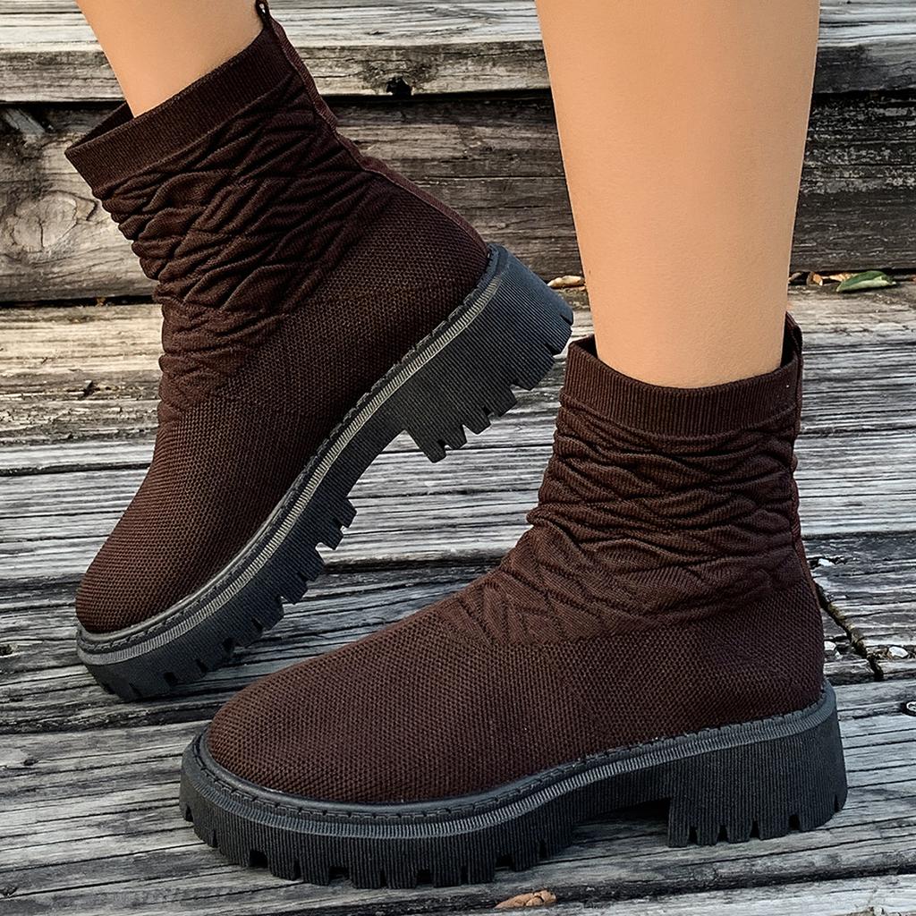 Spring Foreign Trade Large Size Fashion Boots Women's New Elastic Fly-woven Thick-soled Socks Boots Casual Low-tube Martin Boots