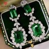 Великолепные геометрические зеленые серьги с фианитами для женщин, блестящие серьги со льдом, свадебные аксессуары для помолвки, модные украшения