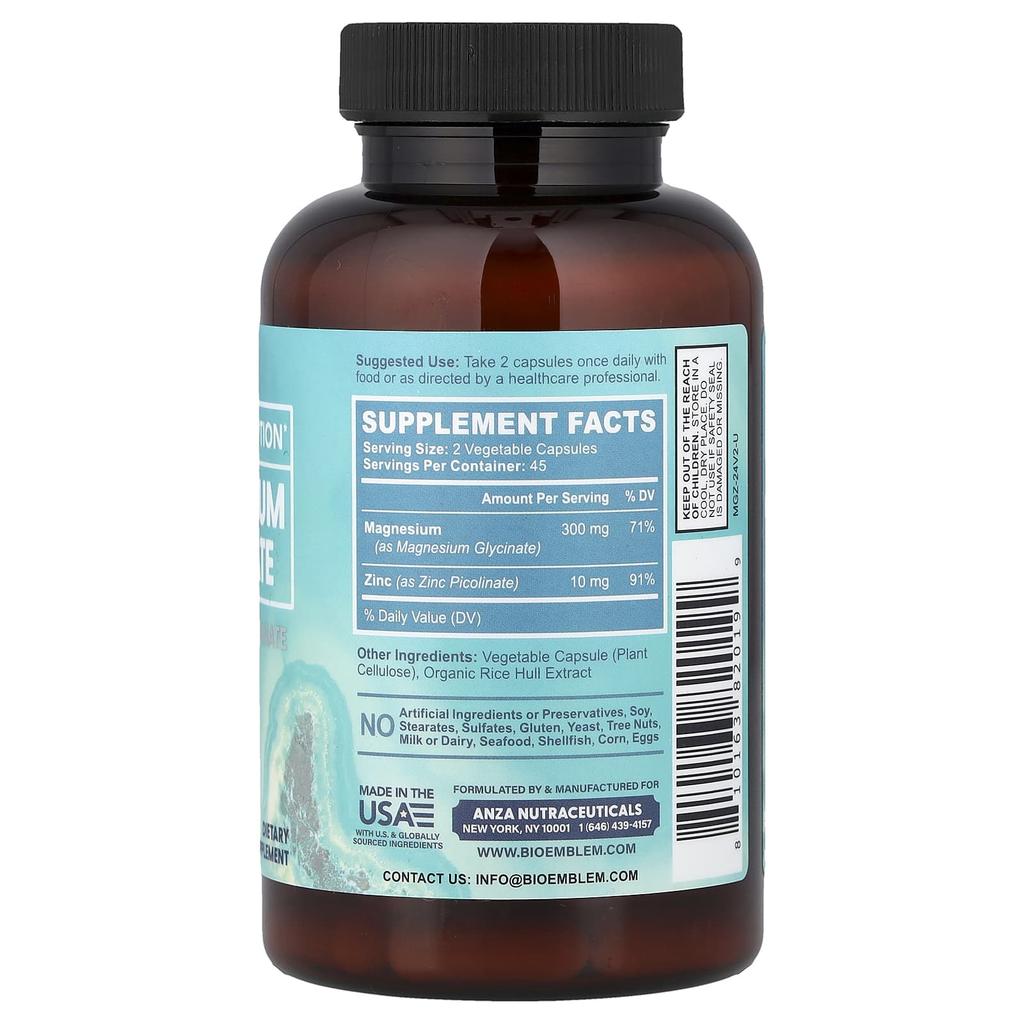 BioEmblem, Глицинат магния (с пиколината цинка), 90 вегетарианских капсул