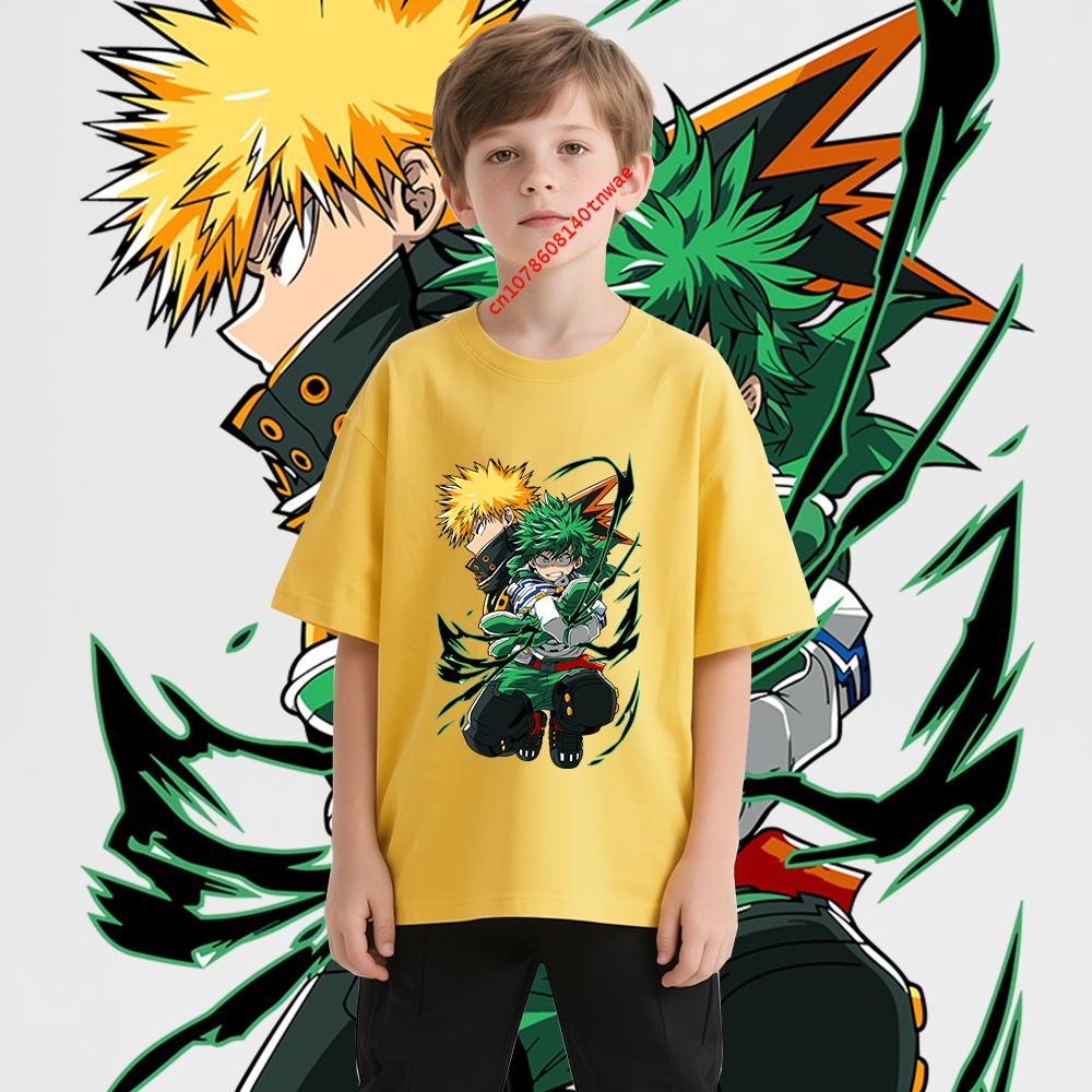 My Hero Academia Izuku Bakugo Anime Print Cotton T Shirt for Boys Kids Short Sleeve Tee Graphic Cartoon T shirts Casual Top