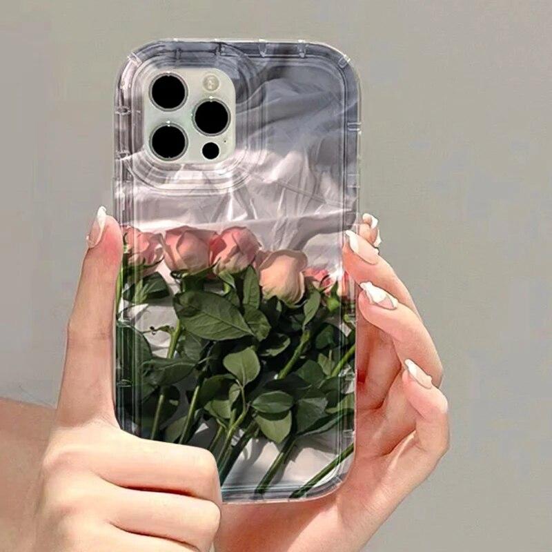 For iPhone 14 Pro Max Cases Phone Case For iPhone 11 Case iPhone 15 12 13 Pro Max XR XS 8 7 Plus Transparent Rose Flower Cover