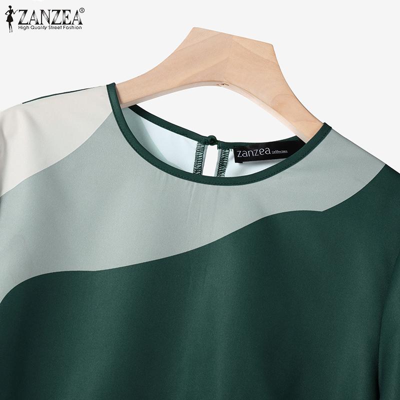 ZANZEA Женский винтажный круглый вырез с коротким рукавом и принтом, топ и брюки