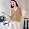 Women's Autumn and Winter Sleeveless Cardigan Fashionable Twist Stitch V-Neck Short Knitted Vest Versatile Sweater Gilet