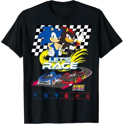 Sonic Racing CrossWorlds Еж Шэдоу Подарок Футболка для Унисекс Большой размер Топы Аниме Графический принт Одежда в стиле Y2k Мультяшная футболка
