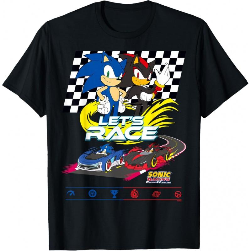 Sonic Racing CrossWorlds Еж Шэдоу Подарок Футболка для Унисекс Большой размер Топы Аниме Графический принт Одежда в стиле Y2k Мультяшная футболка