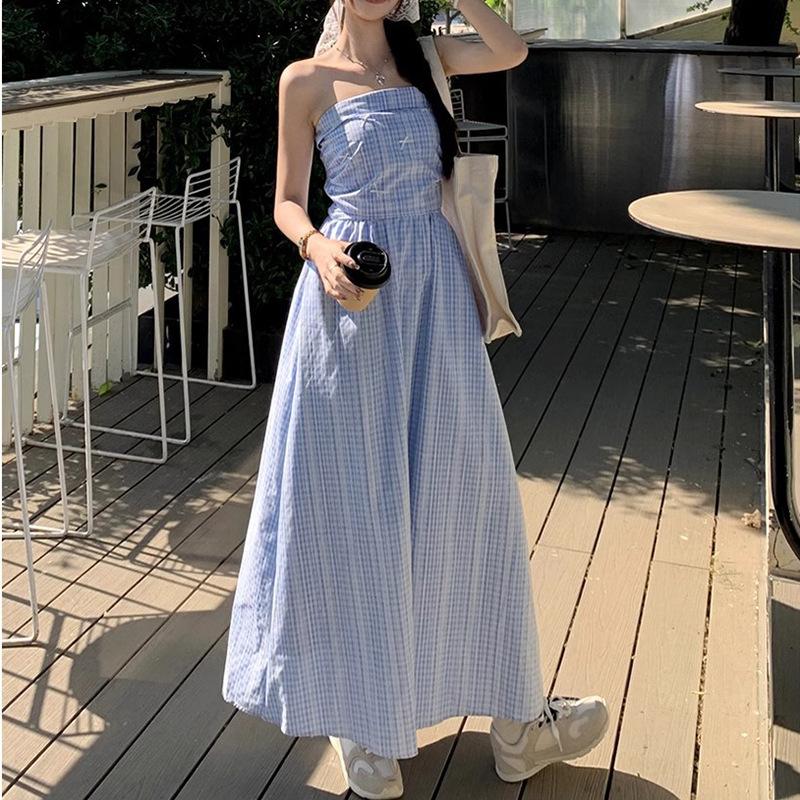 Женская мода новое клетчатое платье с талией и кружевным бантом на шее