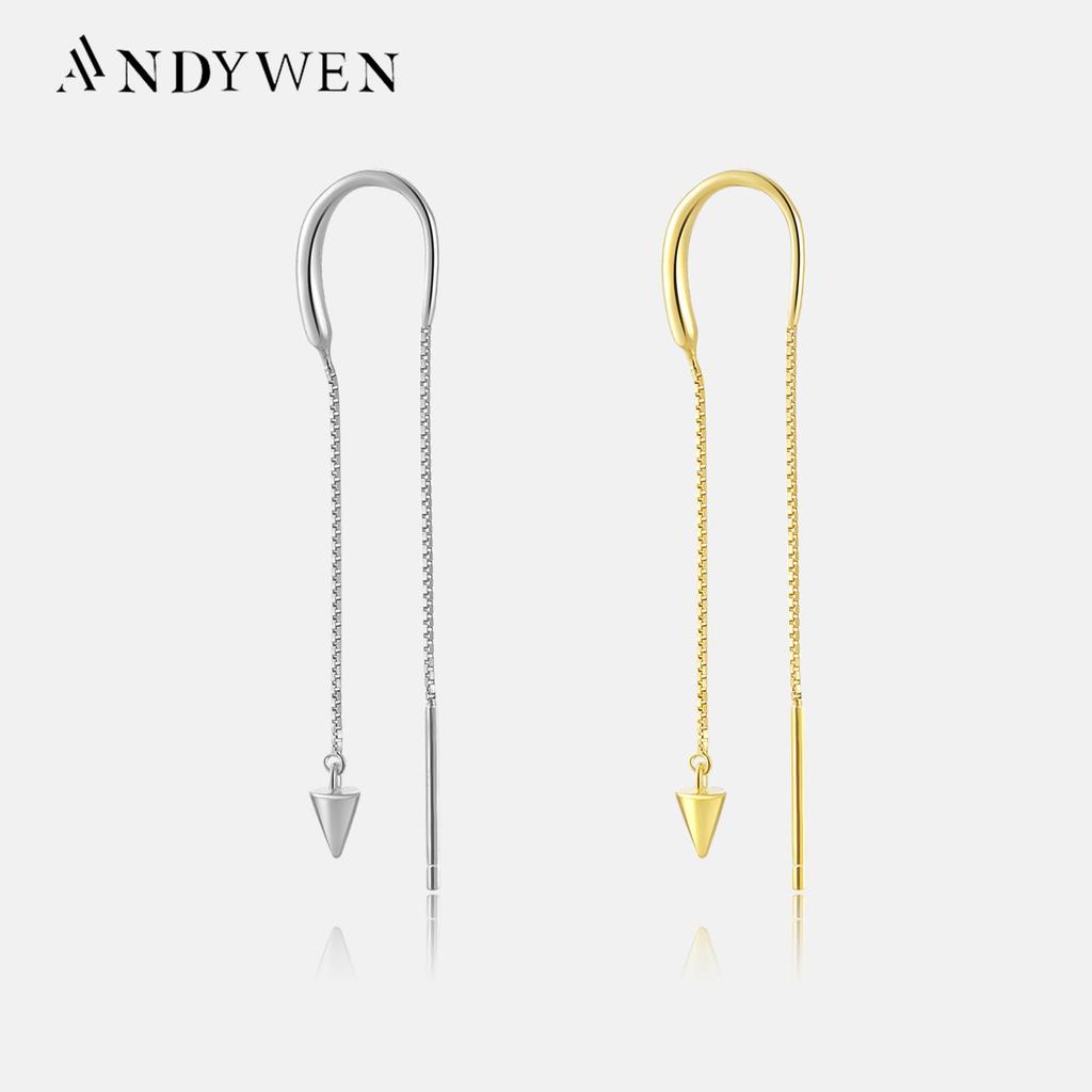 ANDYWEN Стерлингового серебра 925 пробы, булавка-цепочка с нитью, серьги-капли, пирсинг Pendiente, ювелирные изделия