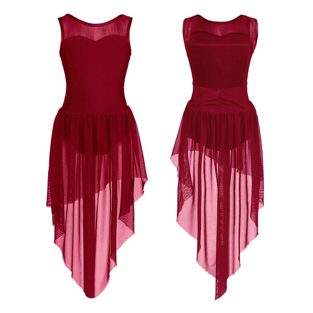 Lyrical Modern Dance Dresses for Kids Girls Sleeveless Tank Dress Ballet Dance Leotard Dress Dancewear