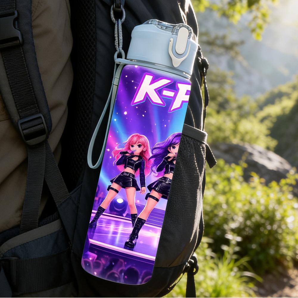 1PC Purple Stage Kpop Girl Band Bust 750ml Color Plastic Water Bottle Leakproof Flip Straw Lid For Sports Office Home Use