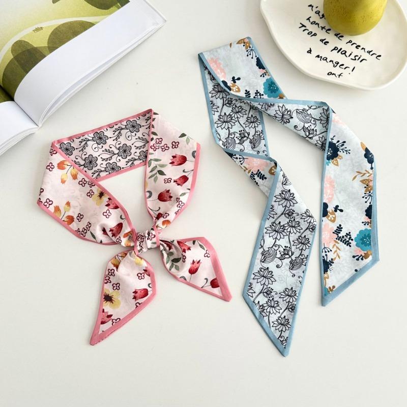 Silk Scarf Long Strip New Small Fresh Pastoral Headscarf Bow Headband Tied Bag Streamer Decorative Scarf Belt