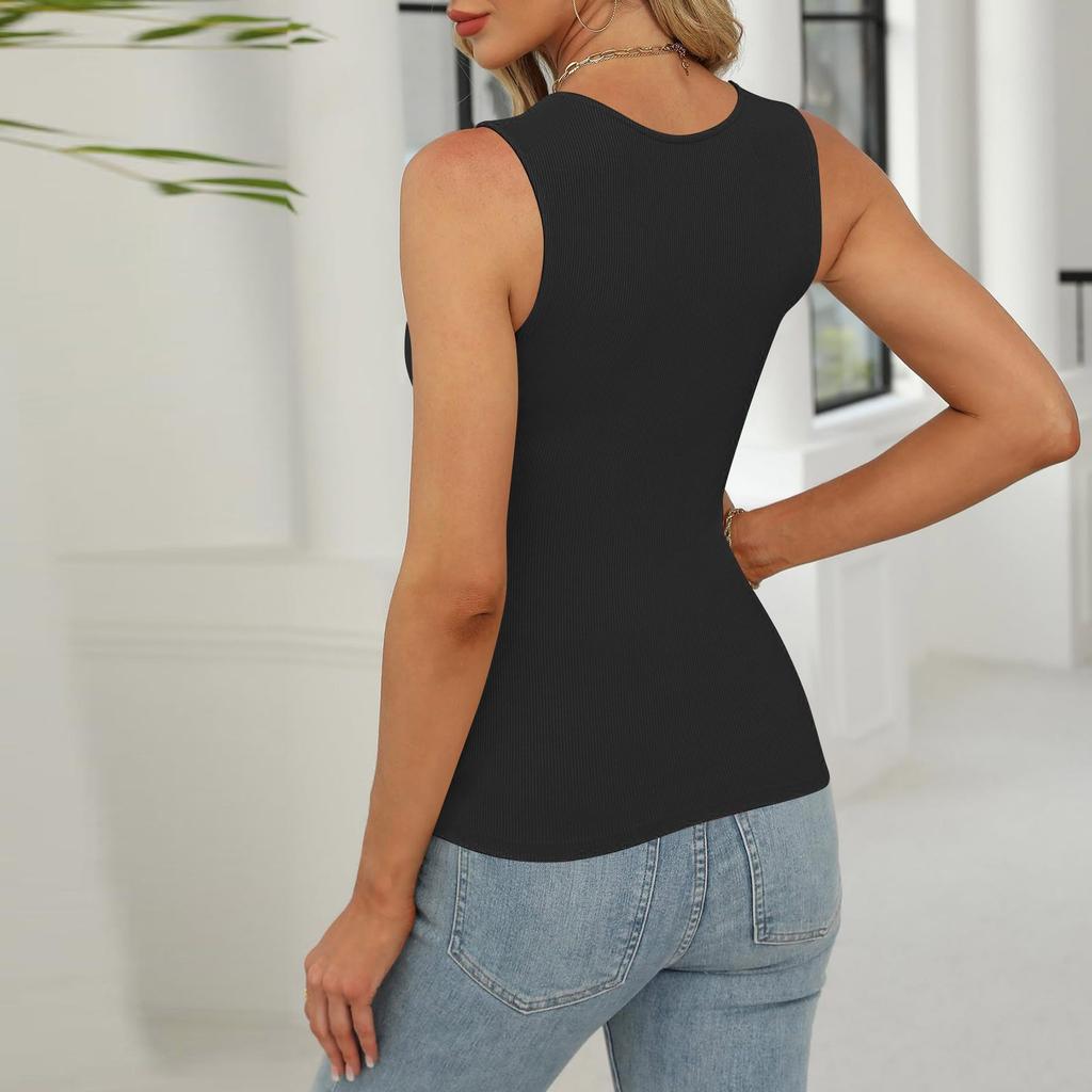 Женская мода однотонный квадратный вырез без рукавов жилет топ