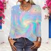 Women Plus Size Long Sleeve Blouse Abstract Peacock Feather Dot Print Round Neck Casual Loose Pullover For Daily Wear