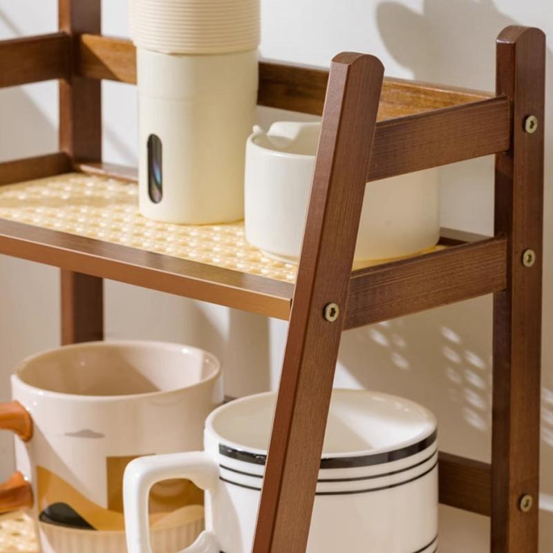 Настольный органайзер 2 яруса Держатель для кофейных чашек Многоцелевая бамбуковая полка для хранения Для квартиры EL Туалетный столик Кухня