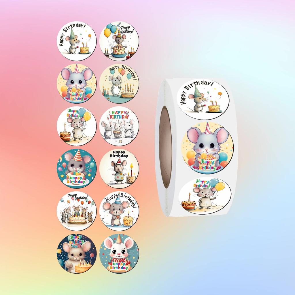 New Style, Cartoon Mouse, Birthday Party Decoration, Roll Stickers, Gift Packaging, Sealing Stickers, 12 Pattern Designs