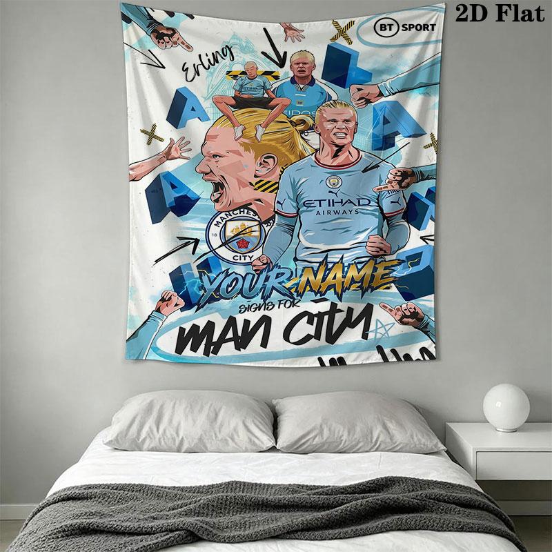 Custom Man City Wall Hanging Printed Fabric Blanket Decorative Tapestries for Bedroom Living Room Home Decor