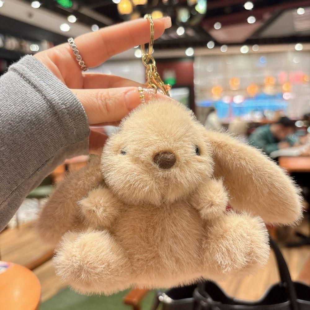 Metal Ring Rabbit Plush Pendant Bag Charms Rabbit Plush Key Ring Rabbit Fur Keychains Backpack