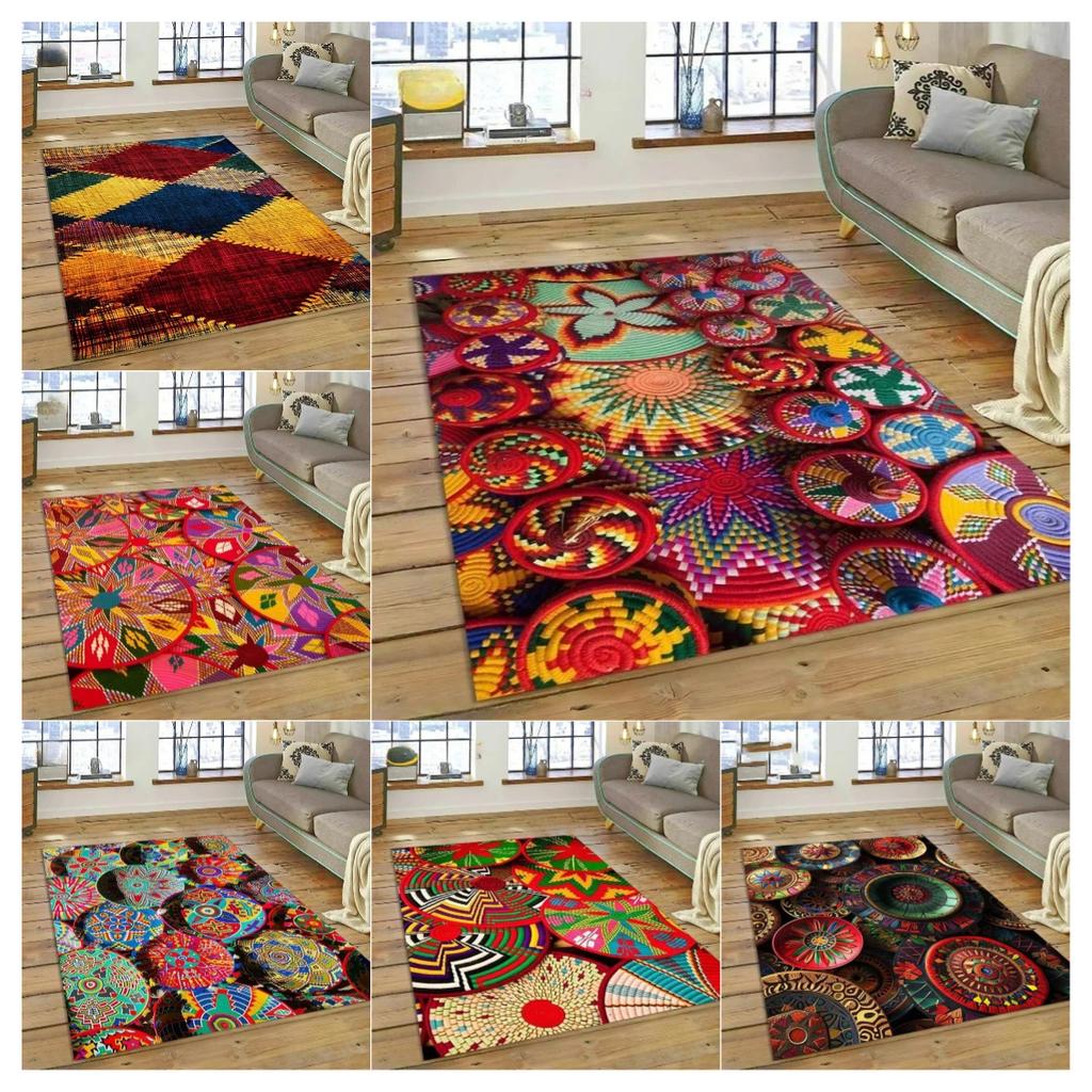 Эфиопский красочный ковер-мандала с цветами, утолщенный, нескользящий коврик для пола, машинная стирка, домашний декор для гостиной, спальни