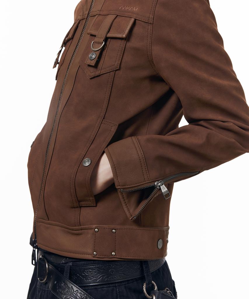 AAKAM Mixed Leather Jacket (Brown)