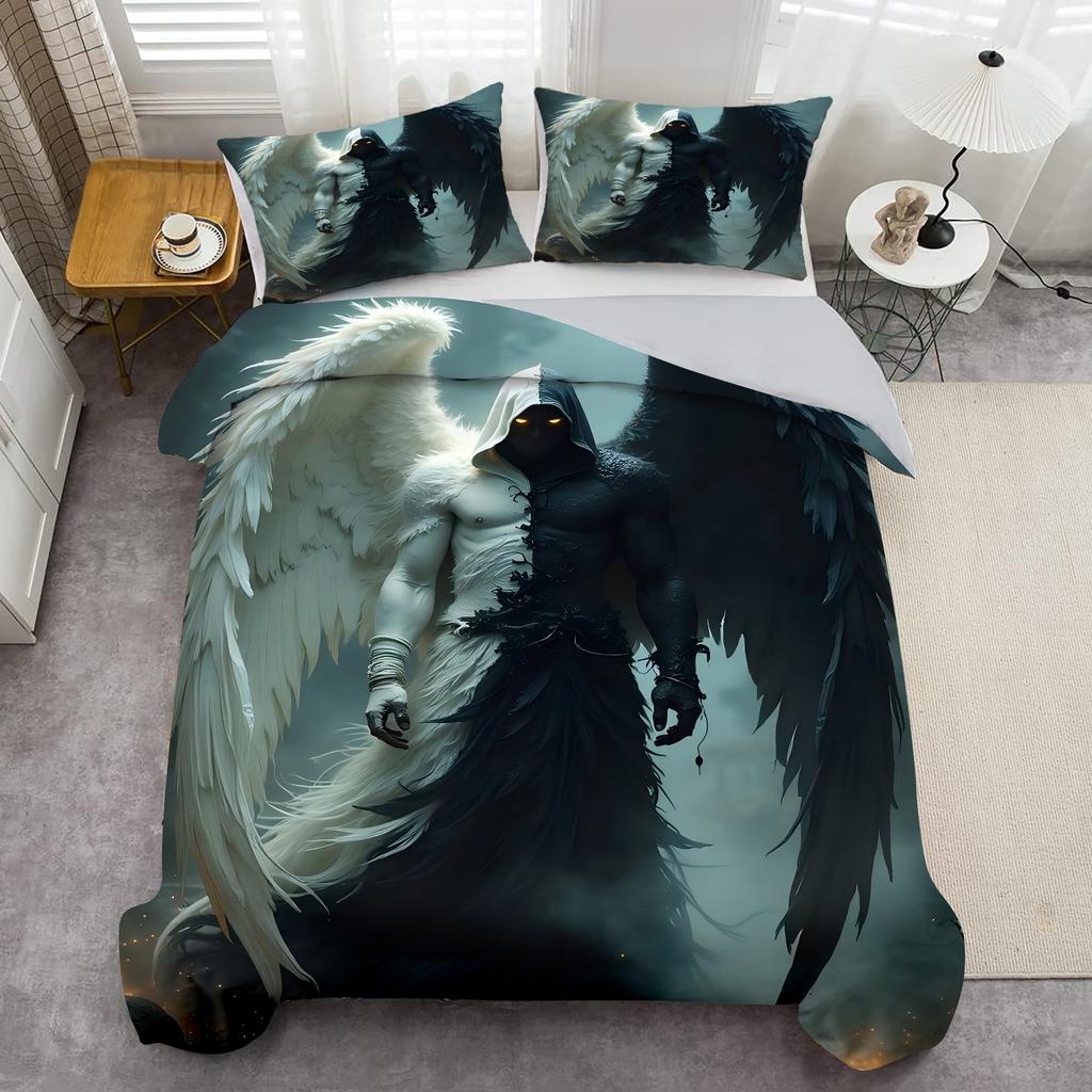 Постельное белье с 3D-принтом с рисунком дьявола и ангела, элегантный фэнтезийный крутой стиль, комплект пододеяльника, мягкий и удобный комплект постельного белья, наволочки