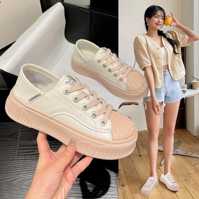 Белые туфли в форме ракушки, новая весенняя женская повседневная спортивная обувь в Корейском стиле, универсальная двойная обувь на толстой подошве