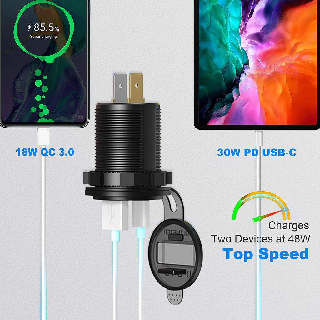 PD Type C QC 3,0 USB Автомобильное быстрое зарядное устройство Розетка с переключателем ВКЛ/ВЫКЛ и светодиодным вольтметром для мотоцикла Морской RV ATV