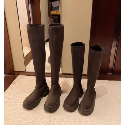 Коровья кожа~ Мама Виноград те же ботинки женские на толстой подошве маленькие тонкие ботфорты рыцарские эластичная замша ботфорты до колена