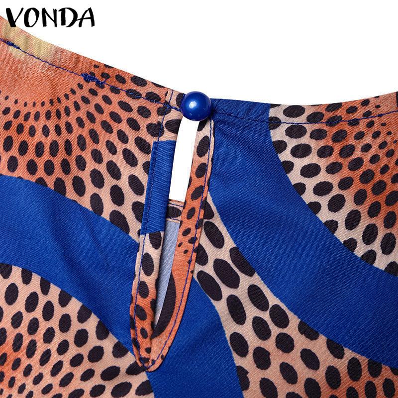 VONDA Женская свободная блузка большого размера с круглым вырезом и коротким рукавом с геометрическим узором и принтом