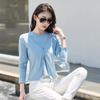 Women's Spring and Autumn Tops Fashion Slim Fit Women's Long Sleeve T-Shirt Button Fake Two Piece Double Layer Cotton Top
