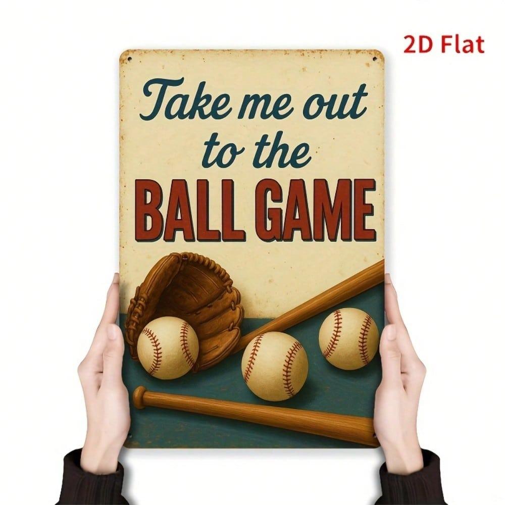 Retro Baseball Metal Sign 8x12" Classic "Take Me Out To the Ball Game" Wall Art for Man Cave Bar Decor