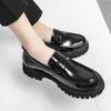 2025 Spring and Autumn Teenagers One-Pedal Loafers Platform Heightening Shoes Black Fashion Men's Casual Leather Shoes