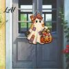 Party Background Decor Halloween Cute Bow Wooden Patchwork Sign Ghost Door Hanging Plaque with Pumpkin Candy Basket Decorative Retro Wall