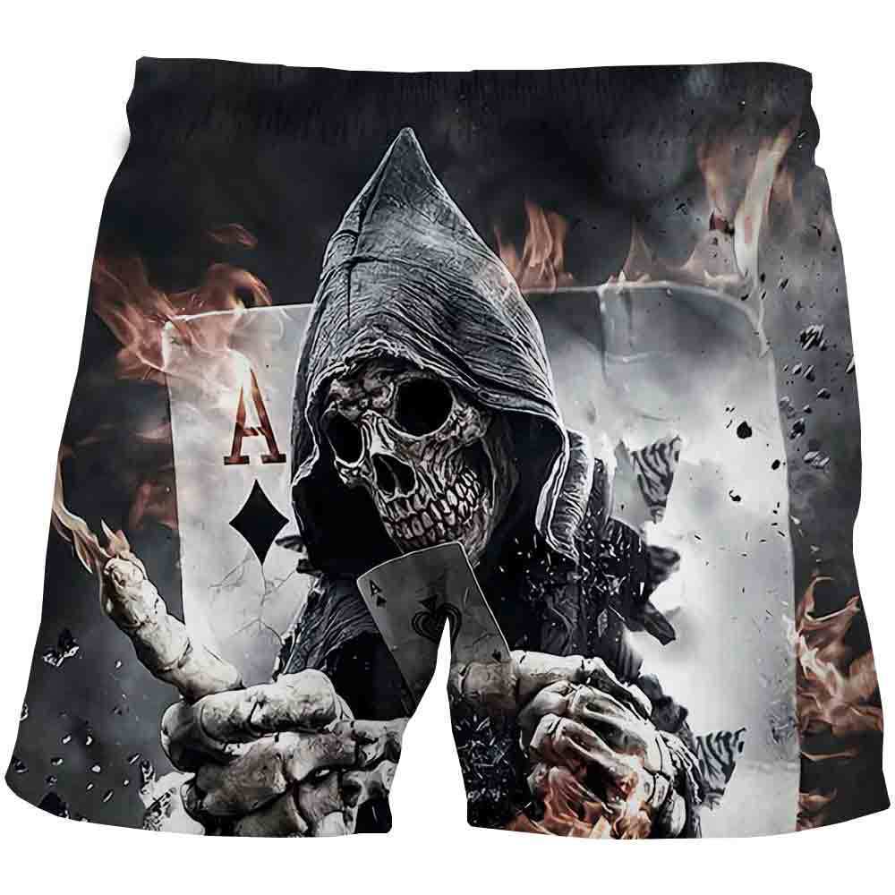 Мужские летние пляжные брюки из ткани Health Fabric Black Stretch Casual Ordinary с 3D-принтом, мужские брюки с рисунком черепа