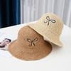 Милая весенне-летняя соломенная шляпа с вышитым бантом, корейский вариант, плетеная из травы шляпа рыбака, ручная работа