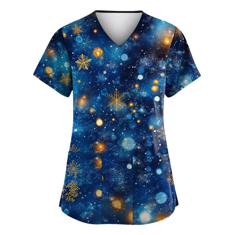 3D Snowman Print V-Neck Short Sleeve T-Shirt Women Men Casual Workwear Comfort Fit 2025