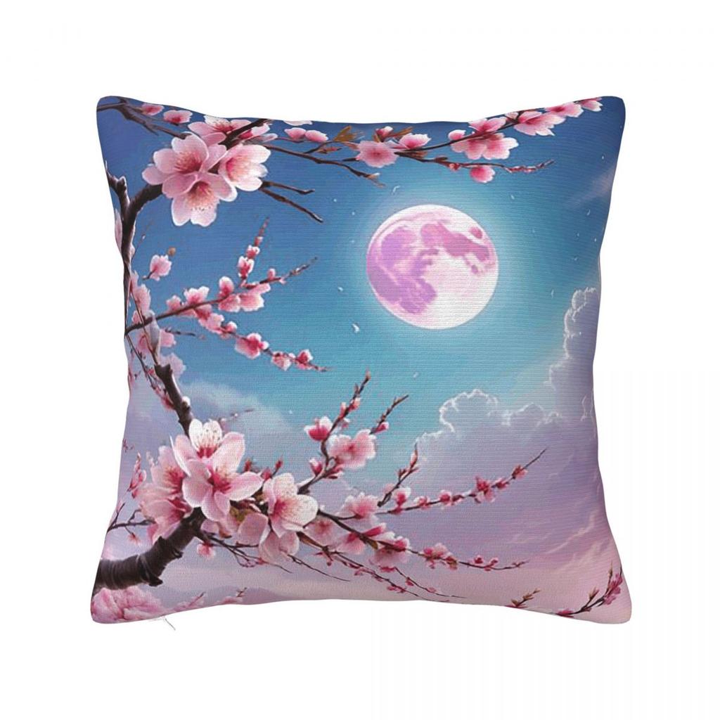 Sakura Cherry Blossom Japanese Flowers Square Pillowcase Pillow Cover Cushion Zip Decorative Throw Pillow for Home Bedroom