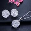WWJ Delicate Silver Color Zirconia Round Pendant Necklace and Earrings Set