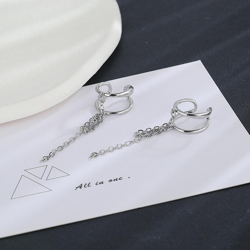 Цепочка с кисточками, двухслойный дизайн, простые клипсы для ушей без пирсинга, модные хип-хоп, холодный ветер, клипсы для ушей в виде косточки, прилив