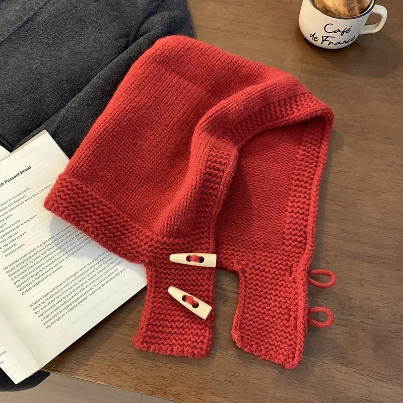 Корейский Дундимён Новая Мерцающая Пряжка-Рог Балаклава Женская Зимняя Универсальная Шапка-Шарф Вязаная Защита Ушей