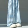 Blue Plaid Pants Women's Summer New High-waisted Loose and Thin Straight-leg Pants Korean Casual Lazy Wide-leg Pants