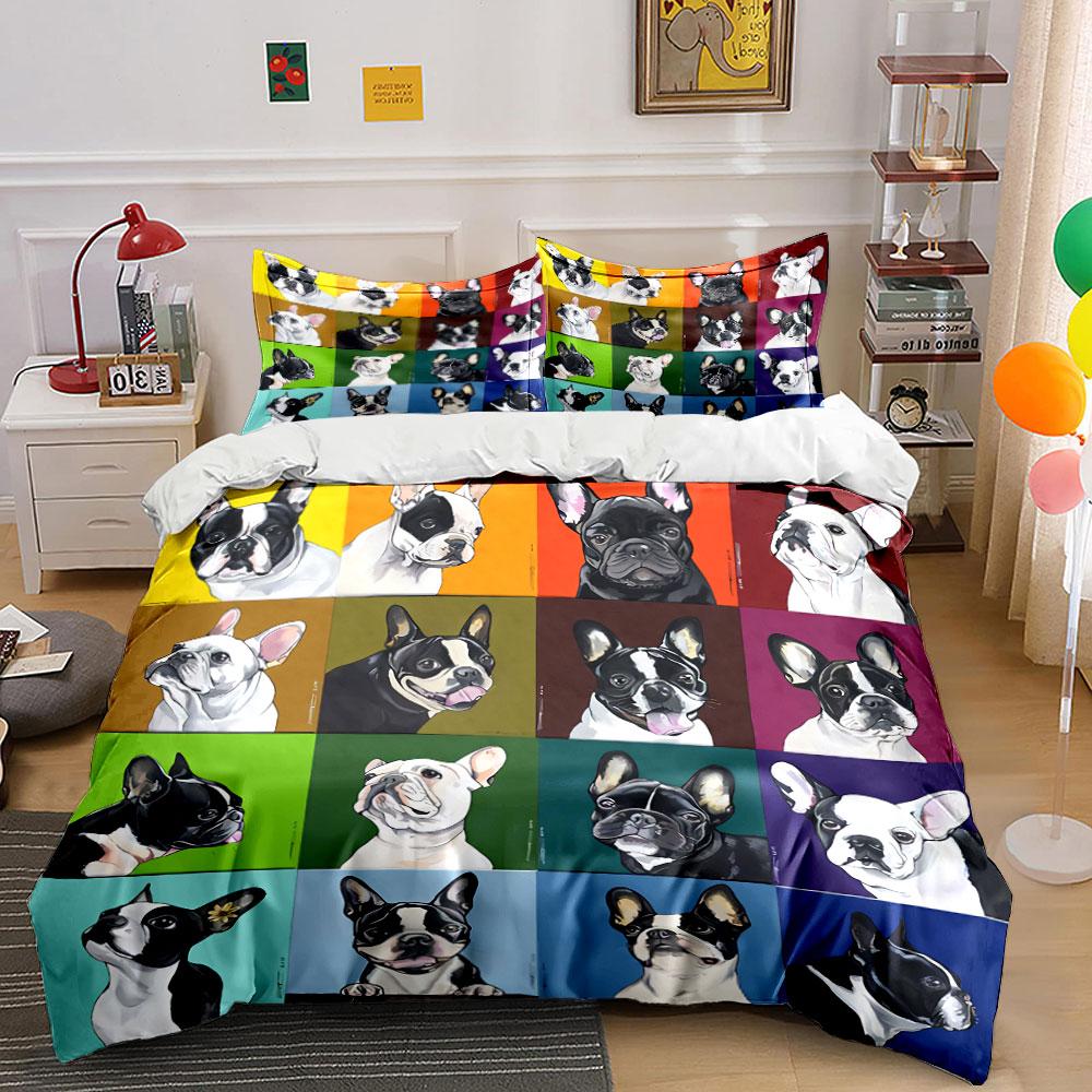 Colorful French Bulldog Art Bedding Duvet Cover Set Duvet Cover Pillowcases (1*Duvet Cover 2*Pillowcases, without duvet insert)