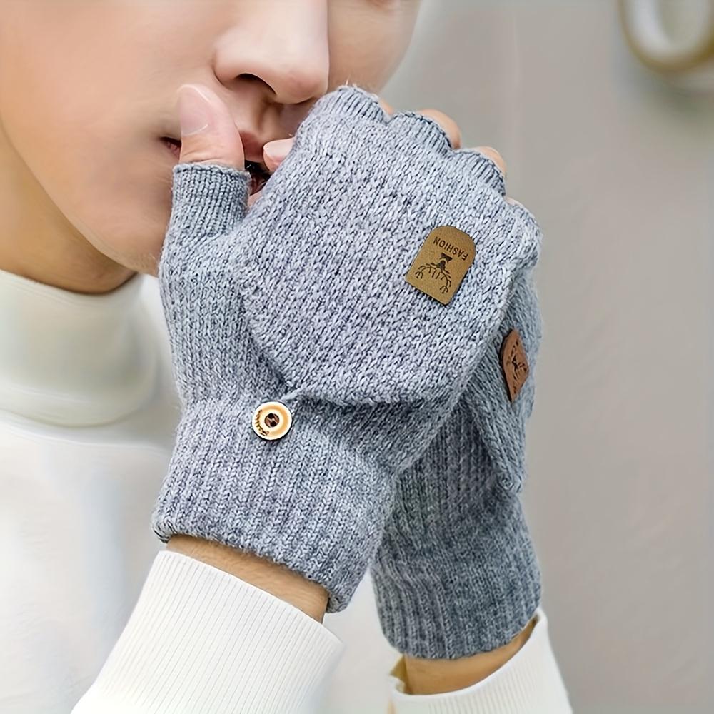 1 пара кашемировых перчаток-раскладушек для мужчин и женщин - Теплые вязаные перчатки без пальцев с сенсорным экраном и эластичной посадкой, машинная стирка, идеально подходят для езды на велосипеде