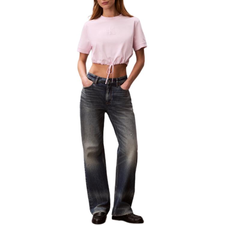 Calvin Klein Женская укороченная футболка с коротким рукавом, однотонная, с круглым вырезом, топ 47F231G-8Z6