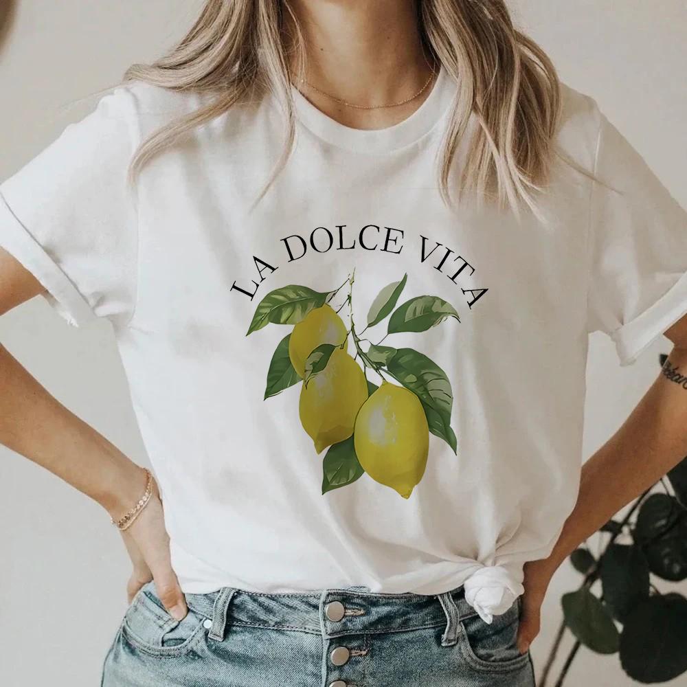 Ретро Футболка с лимончелло La Dolce Vita Лимонная Футболка Футболка из Италии Короткая Женская Футболка Летняя Повседневная Футболка Эстетичная Лимонная Одежда