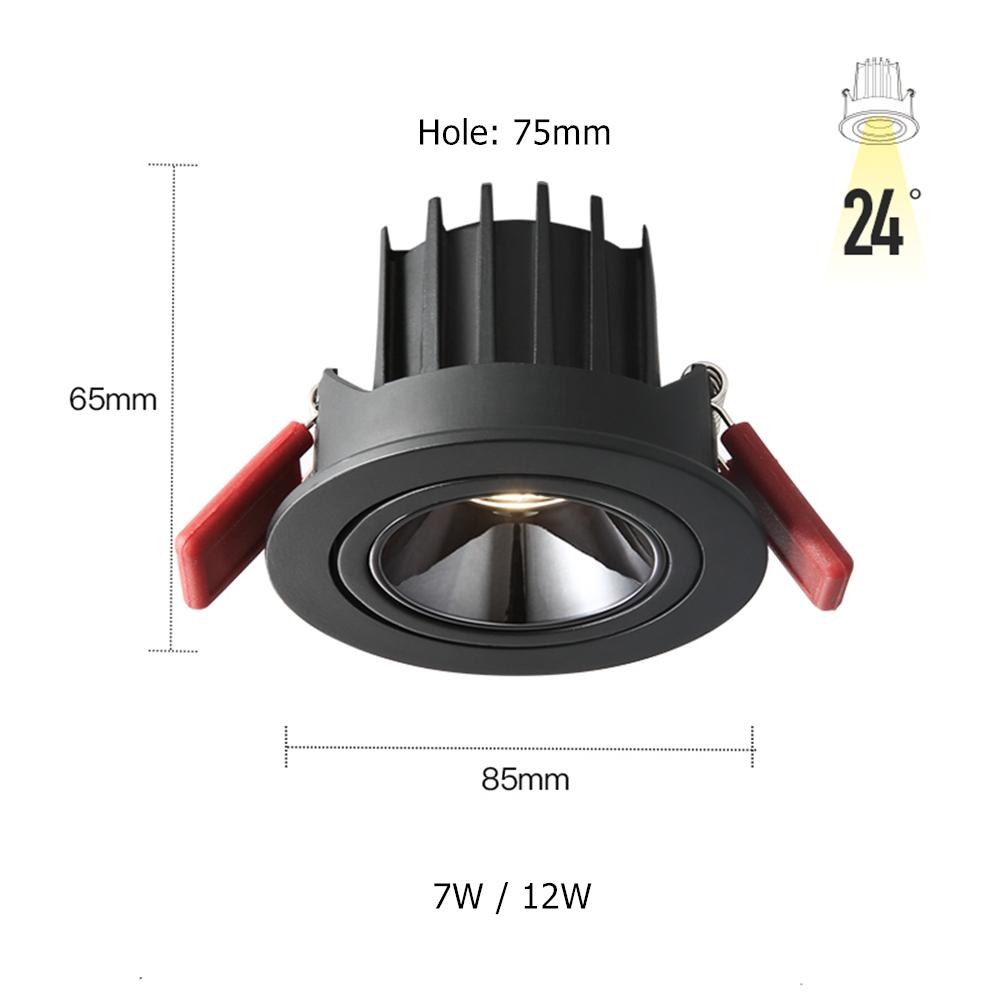 LED Recessed Downlights Anti-glare Angle Adjustable 7W 12W AC85-265V Dimmable Ceiling Spotlight Indoor Bedroom Living Lighting