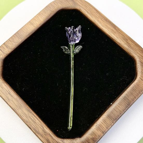 Стеклянное украшение в виде цветка ручной работы со стеблем, выдувная мини-фигурка цветочного растения, украшение для дома, гостиной, офисного стола, ваза для цветов