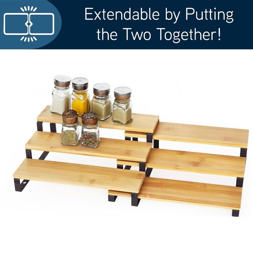 Large Capacity Expandable Step Storage Rack Bamboo Model Display Stand For Kitchen
